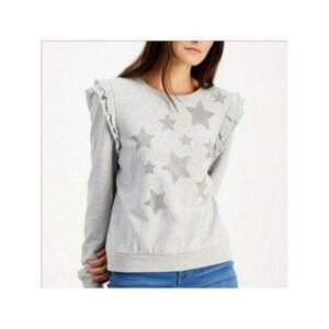 INC Womens Gray Ruffled Embellished Printed Sweatshirt M